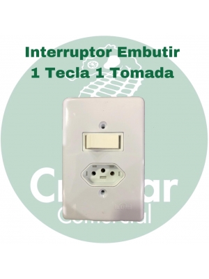 Interruptor de Embutir 1 Tecla e 1 Tomada