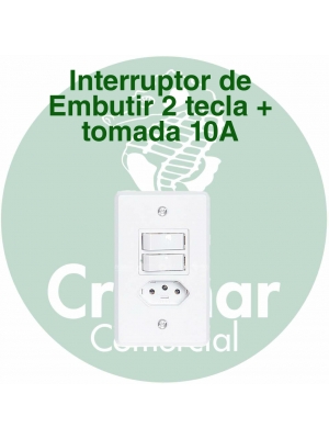 Interruptor de Embutir 2 Tecla e 1 Tomada